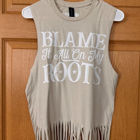 Beige Fringe Tank Top - Picture 1 of 5